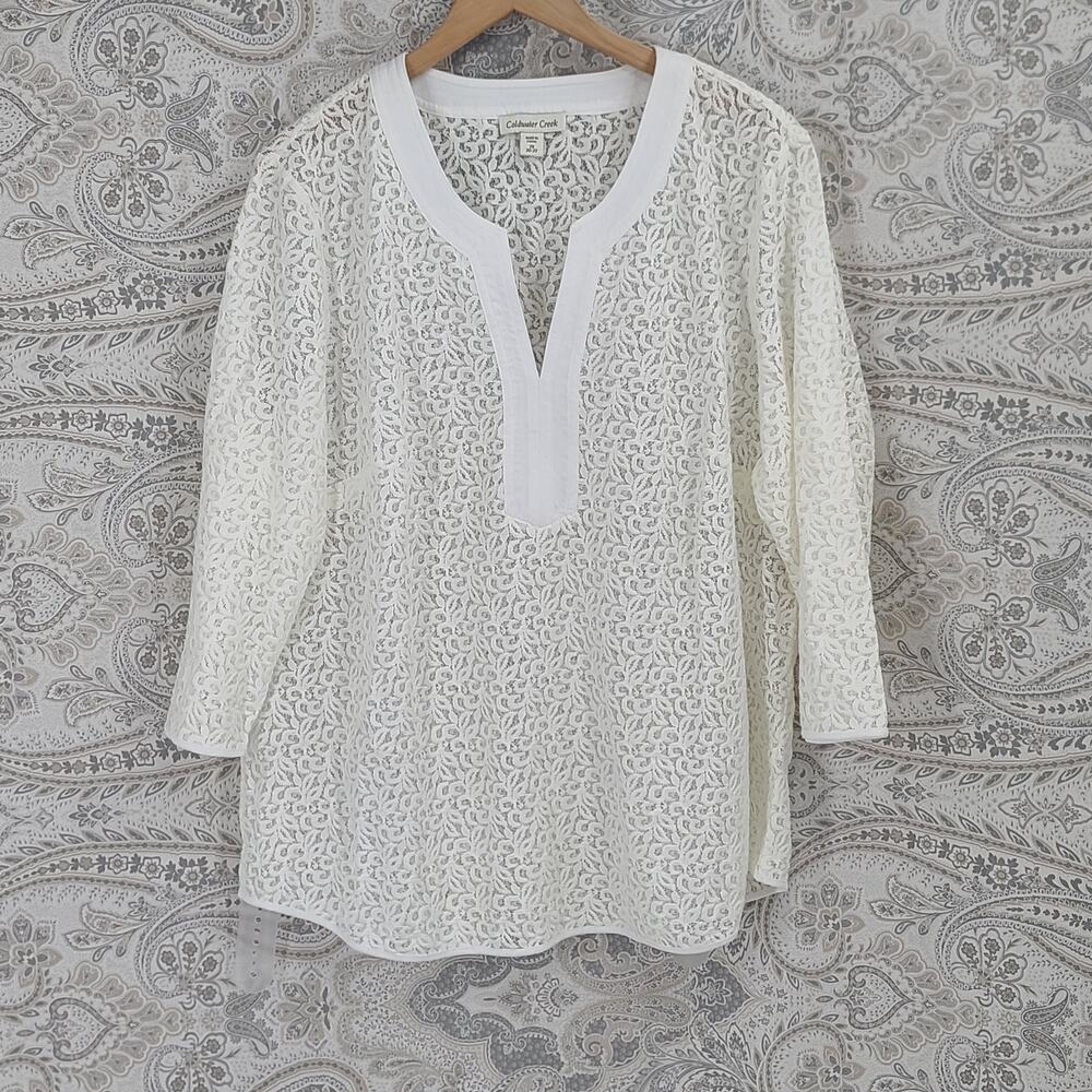Coldwater Creek sheer summer lace tunic Ivory Size 2X Euro summer Coastal vibes - Picture 4 of 9
